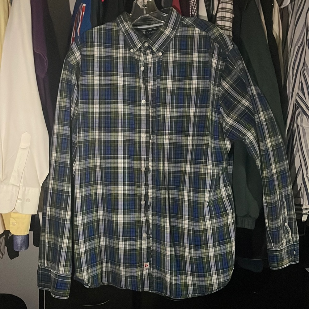Land’s End green and blue plaid button-down shirt mens size large
